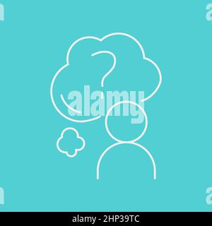 Self knowing line icon concept. Human with cloud with quetion mark outline stroke element. Psychologist counseling. Psychotherapy, depression. Editabl Stock Photo