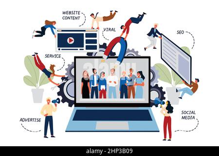 Business Concept of Digital and Social Media Marketing, SMM. Stock Vector