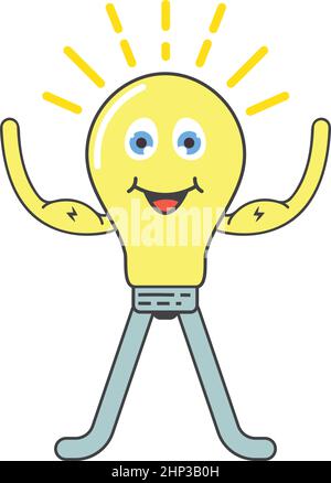 strong light bulb cartoon mascot icon vector illustration design template Stock Vector