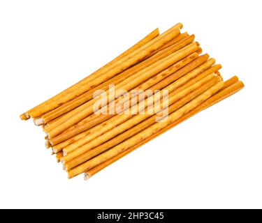 Tasty baked bread sticks isolated on the white background Stock Photo