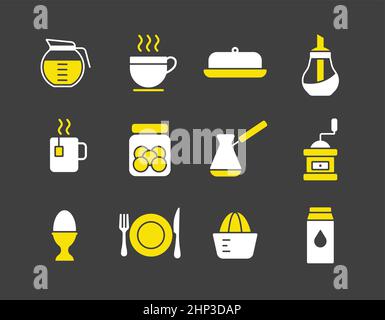 Breakfast and kitchen vector icon set Stock Vector
