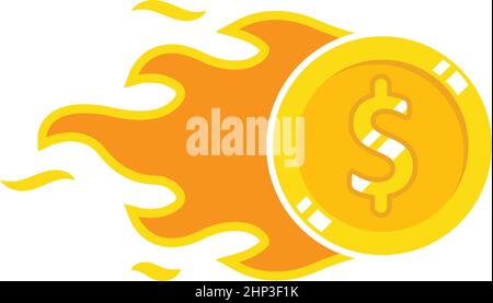 burning golden coin money  icon vector illustration Stock Vector