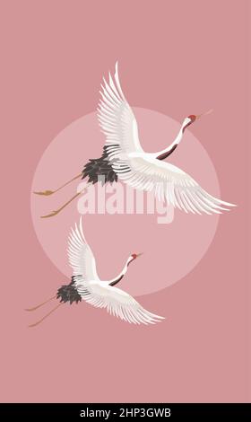 Storks flying on pink background Stock Vector