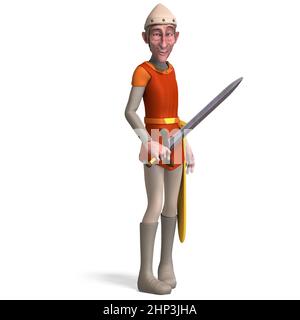 3D-illustration of a cute and funny cartoon knight Stock Photo