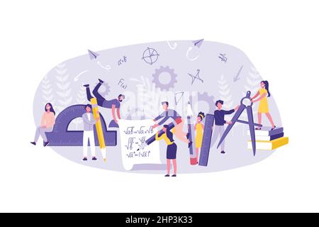 Back to School Concept. Group of Students in college do the Test at Examination. Schoolchildren are ready to learn Stock Vector