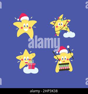 Christmas cartoon stars set. Flat vector illustration Stock Vector