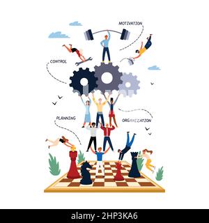 Business Concept of Management, Motivation, Organization and Planning. Stock Vector