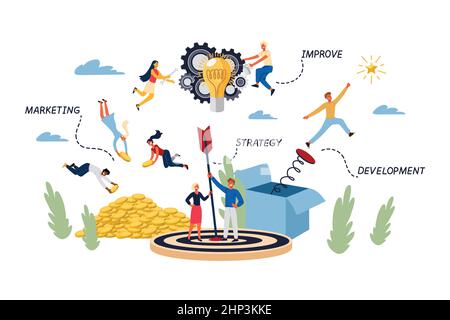 Business Concept of Target, Goal, Achievement and Teamwork. Stock Vector