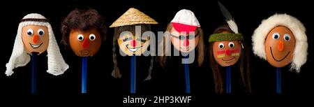 Funny egg figures representing the different races in the world Stock Photo