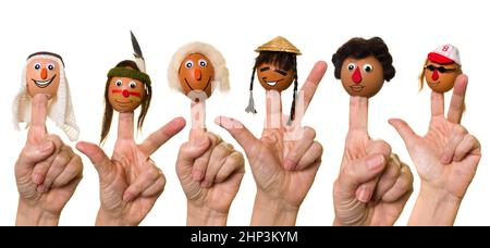 Funny egg figures representing the different races in the world Stock Photo