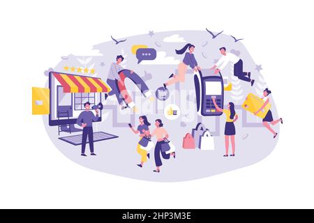 Business Concept Customer Journey, Planning, Support and Advertising. Group Managers Improves the Level of Service. Teamwork of Businessmen and Tourists Stock Vector