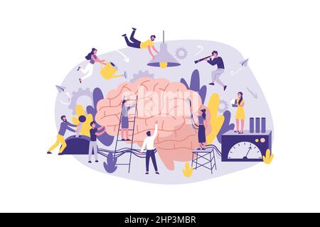 Business Concept Neuromarketing, Brainstorm. Group of Clerks in Information Search, Analysis, Support, at the Office. Teamwork of Businessmen Management Stock Vector