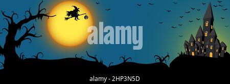 spooky Halloween witch panorama background Stock Vector