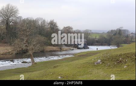 Linton Falls Hydro Electric Station on the banks of the River Wharfe, Yorkshire. Stock Photo