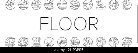 Hardwood Floor And Stair Renovate Icons Set Vector . Stock Vector