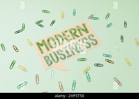 Inspiration showing sign Modern Business, Internet Concept Introduction to the philosophy of large corporate enterprise Colorful Office Supplies Brigh Stock Photo