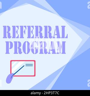 Handwriting text Referral Program, Concept meaning sending own patient to another physician for treatment Card Drawing With Hand Pointing Stick At Sma Stock Photo