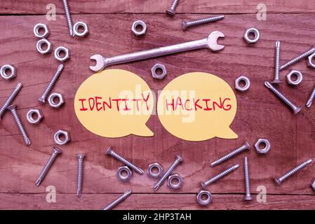 Handwriting text Identity Hacking, Business overview criminal that steal your personal information using malware New Ideas Brainstoming For Maintenanc Stock Photo