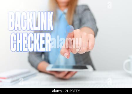 Conceptual caption Backlink Checker, Concept meaning Find your competitors most valuable ones and spot patterns Displaying New Smartphone Technology, Stock Photo