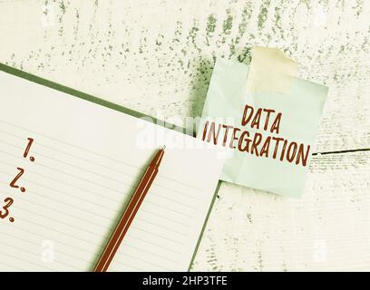 Sign displaying Data Integration, Business concept combination of technical and business processes to combine Composing Letter Idea, Listing Text Docu Stock Photo