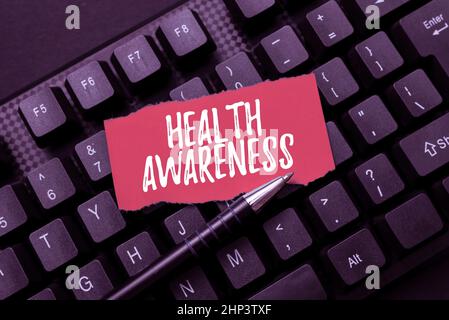 Conceptual display Health Awareness, Business concept Promoting community issues and preventative action Retyping Old Worksheet Data, Abstract Typing Stock Photo