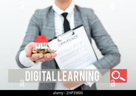 Inspiration showing sign Digital Learning, Internet Concept accompanied by technology or by instructional practice Man presenting house lease in outfi Stock Photo