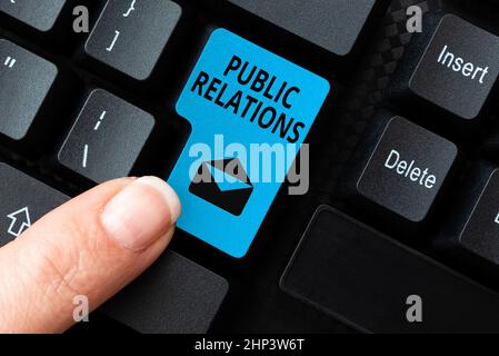 Handwriting text Public Relations, Word Written on practice managing spread of information between individual Compiling And Typing Online Research Mat Stock Photo