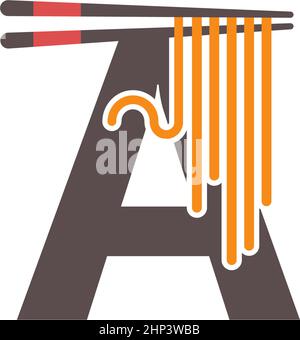 Letter A with chopsticks and noodle icon logo design Stock Vector