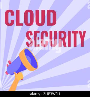 Conceptual display Cloud Security, Business concept Imposing a secured system of existing data in the Internet Illustration Of Hand Holding Megaphone Stock Photo