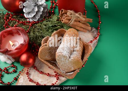 Swedish pepparkakor heart shaped thins cookies with cinnamon, ginger and cloves Stock Photo