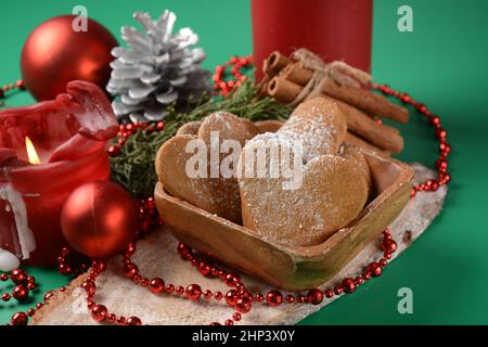 Swedish pepparkakor heart shaped thins cookies with cinnamon, ginger and cloves Stock Photo