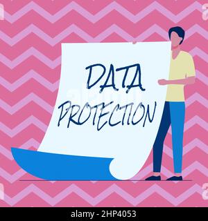 Inspiration showing sign Data Protection, Business idea safeguarding information away from a possible data breach Man Standing Holding Large Blank Pap Stock Photo
