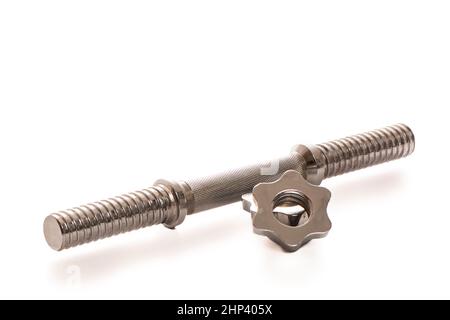 metal neck for dumbbells in disassembled form on a white isolated background. High quality photo Stock Photo