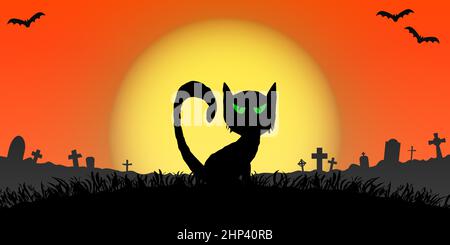 halloween spooky cat in front of full moon Stock Vector