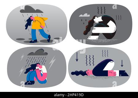 Set of upset people suffer from emotional breakdown Stock Photo - Alamy