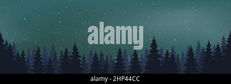 Starry Night Vector with conifers Stock Vector