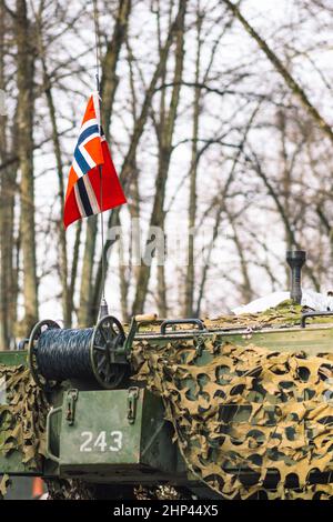 Norwegian Army armored tank with cannon and camouflage coating with ...