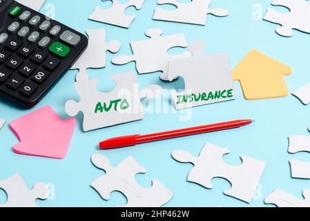 Writing displaying text Auto Insurance, Business approach Protection against financial loss in case of accident Building An Unfinished White Jigsaw Pa Stock Photo