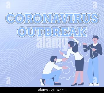 Handwriting text Coronavirus Outbreak, Conceptual photo infectious disease caused by newly discovered COVID19 Illustration Of A Group Holding Spur Gea Stock Photo