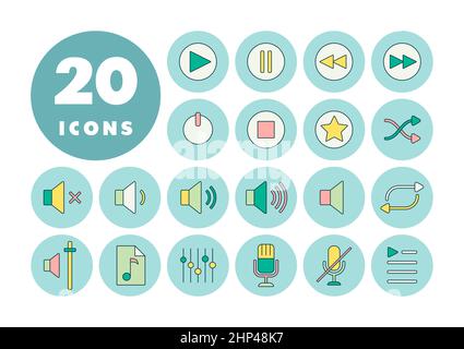 Multimedia user interface color vector icons set. Graph symbol for music and sound web site and apps design, logo, app, UI Stock Photo