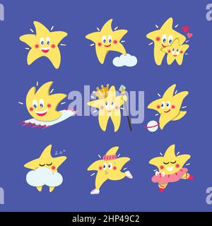 Funny cartoon stars set. Flat vector illustration Stock Vector
