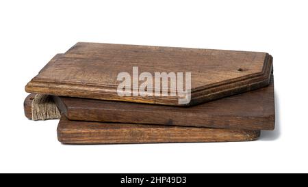 empty brown rectangular wooden oak kitchen cutting board. White background Stock Photo