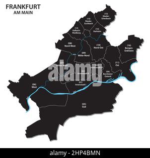 administrative vector map of Frankfurt with all districts Stock Vector