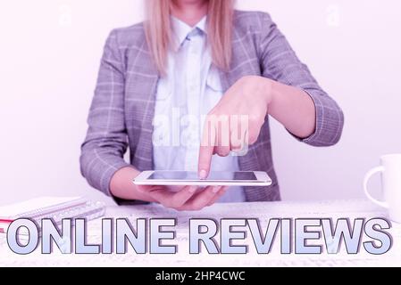 Inspiration showing sign Online Reviews, Business concept Product evaluation Customer feedback publish in the website Displaying New Smartphone Techno Stock Photo