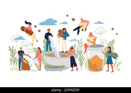 Concept of Spices, Herbs, Food and Ayurveda. Stock Vector