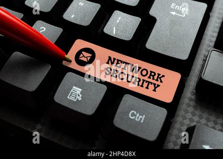Handwriting text Network Security, Word for practice of securing a computer web from intruders Developing New Antivirus Program Codes, Organizing File Stock Photo