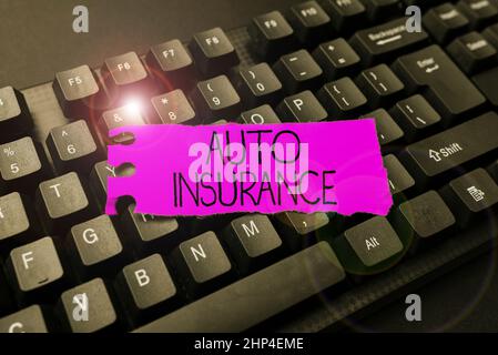 Writing displaying text Auto Insurance, Business idea Protection against financial loss in case of accident Abstract Online Registration Process, Typi Stock Photo