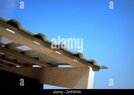 Fragment of the new roof of the house of metal profile Stock Photo