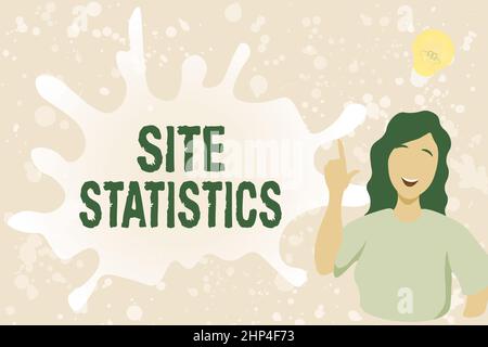 Handwriting text Site Statistics, Internet Concept measurement of behavior of visitors to certain website Lady Illustration Discovery New Idea Lamp Wi Stock Photo