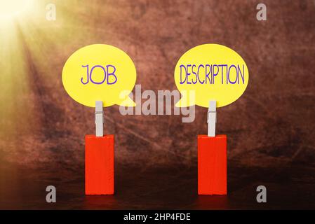 Conceptual display Job Description, Business concept A document that describes the responsibilities of a position Brainstorming The New Idea Of Soluti Stock Photo